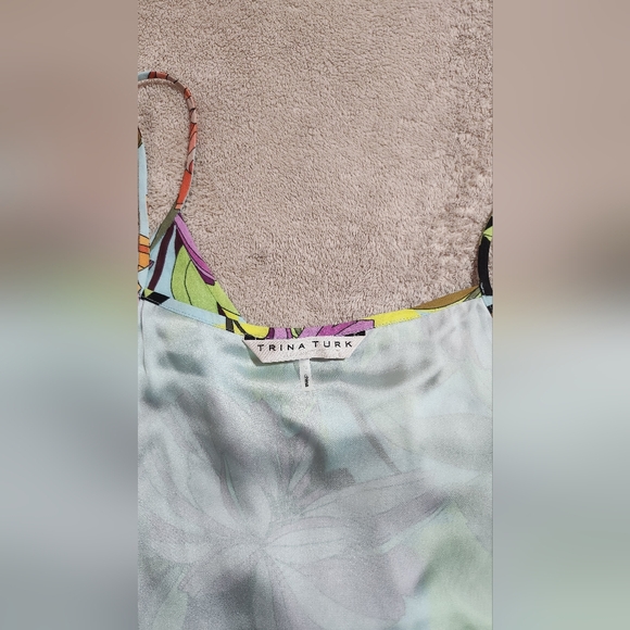 Trina Turk Floral Strap Silk Top Blouse - Tiered Flounce Size Small S - Picture 3 of 6